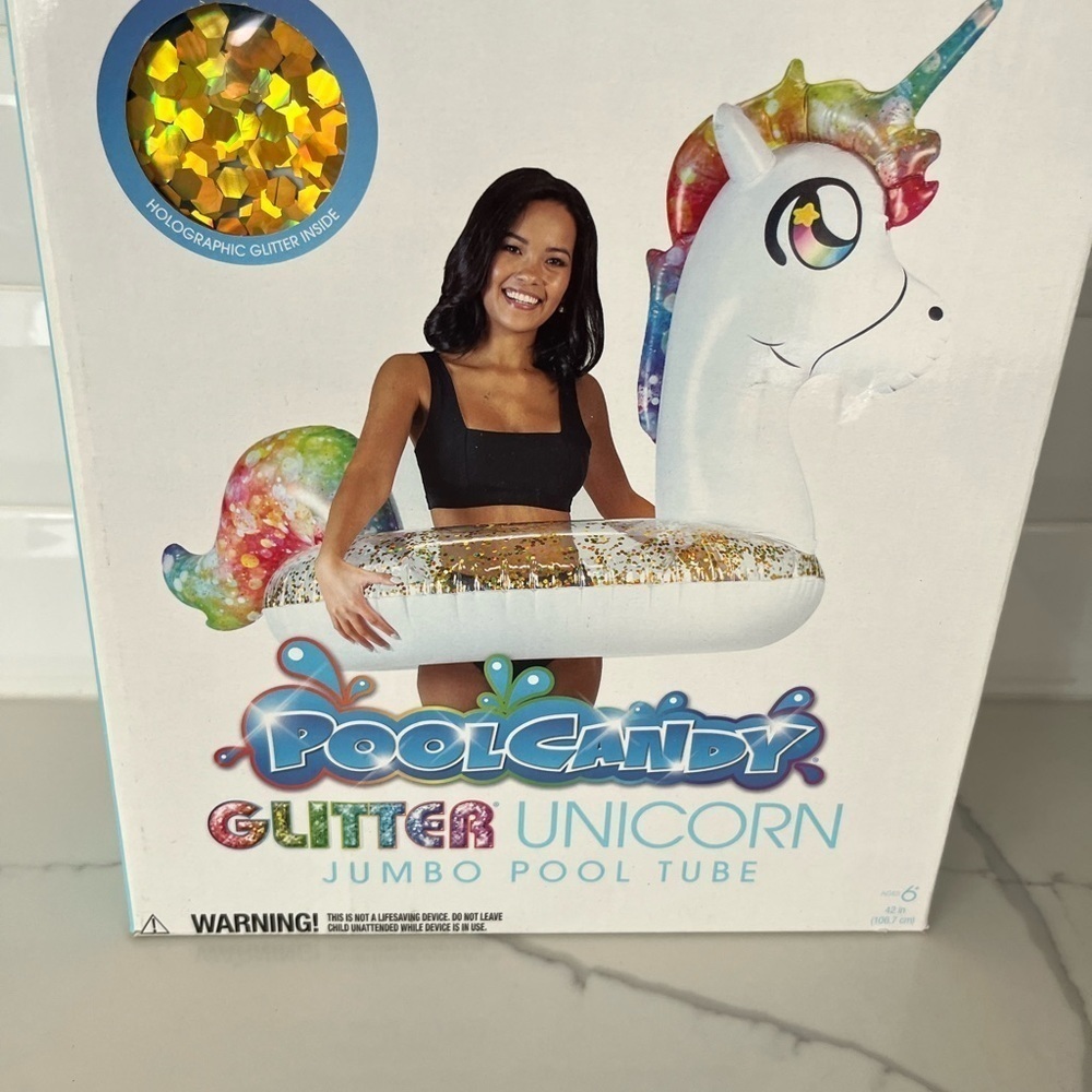PoolCandy Inflatable Glitter Rainbow Unicorn Pool Tube Float 42 Inch - Picture 2 of 6